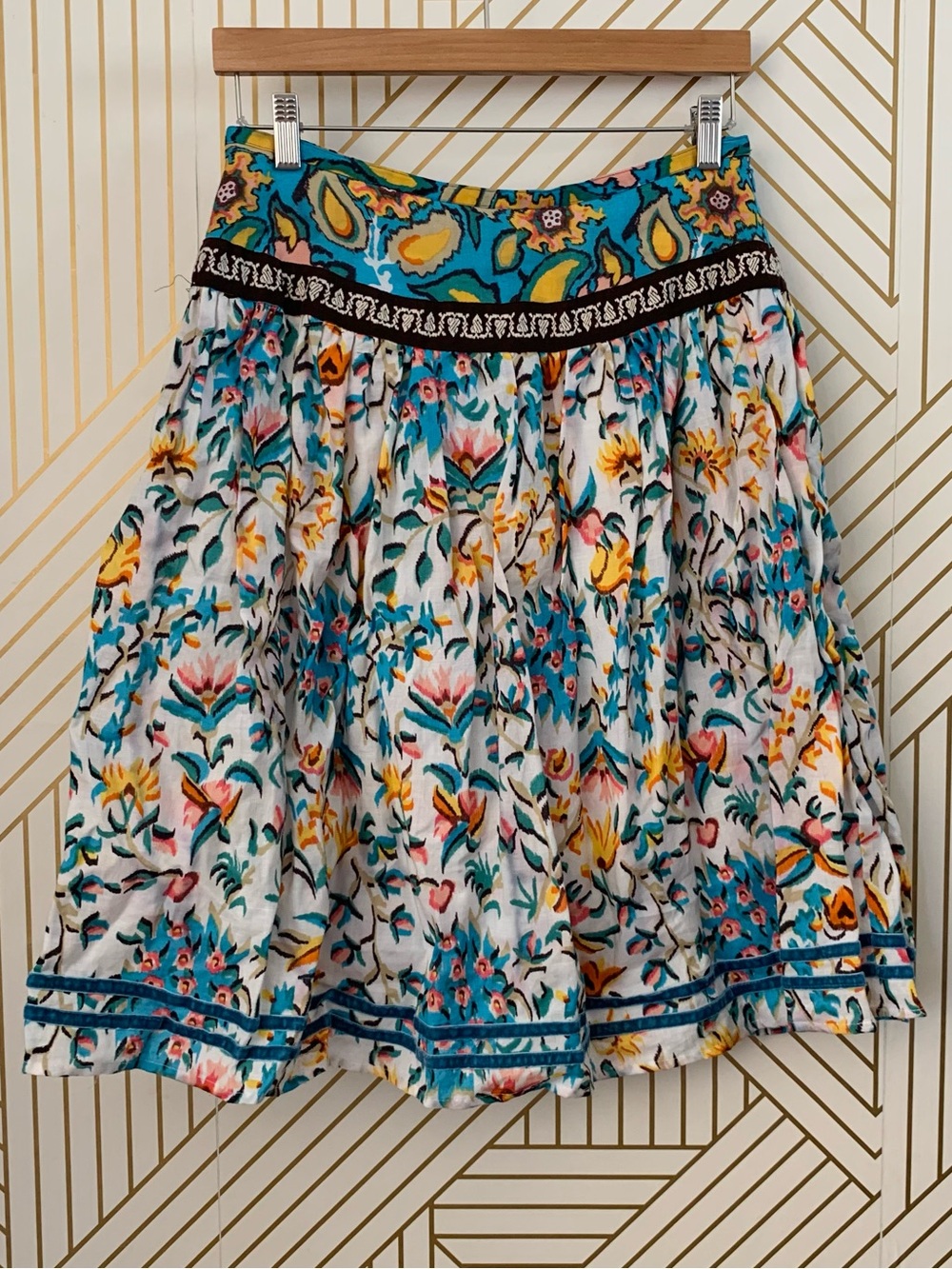 WD.NY Skirt floral A line boho rustic bohemian circle skirt Ramie Lagenlook 6
